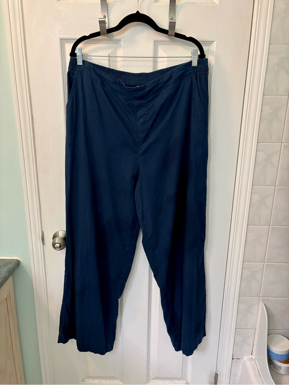 Joe Fresh Navy Wide-Leg Elastic-Waist Linen Pants